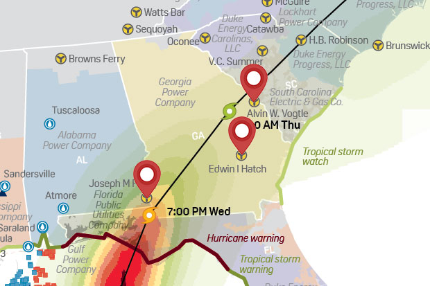 Path of Hurricane Michael in relation to Southern Nuclear's plants